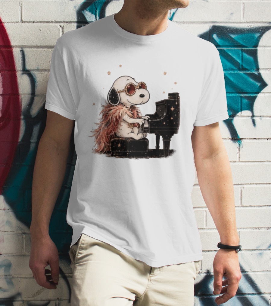 Snoopy Elton John Playing Piano Under Starry Nights T-Shirt