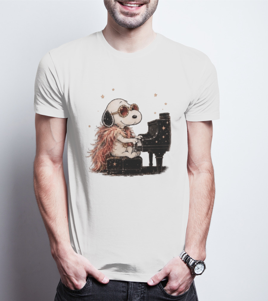 Snoopy Elton John Playing Piano Under Starry Nights T-Shirt