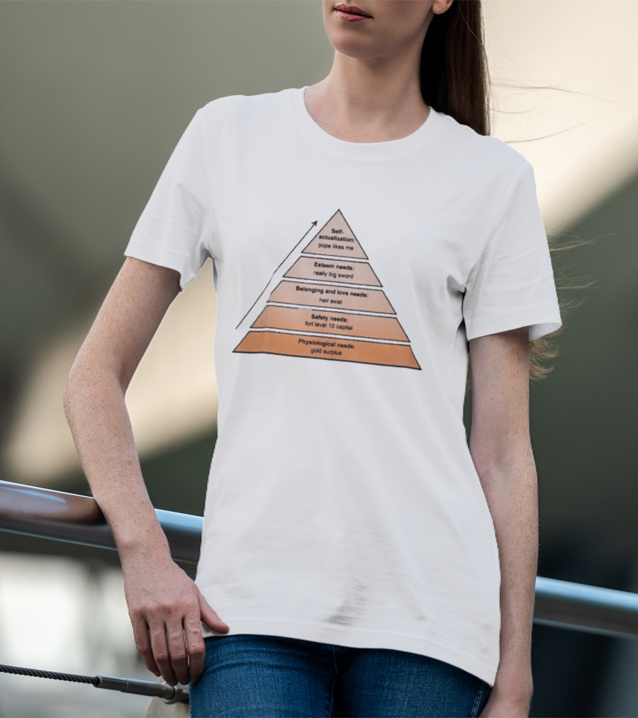 Maslow's Pyramid Parody Crusader Kings III Self Actualization Pope Likes Me Needs T-Shirt