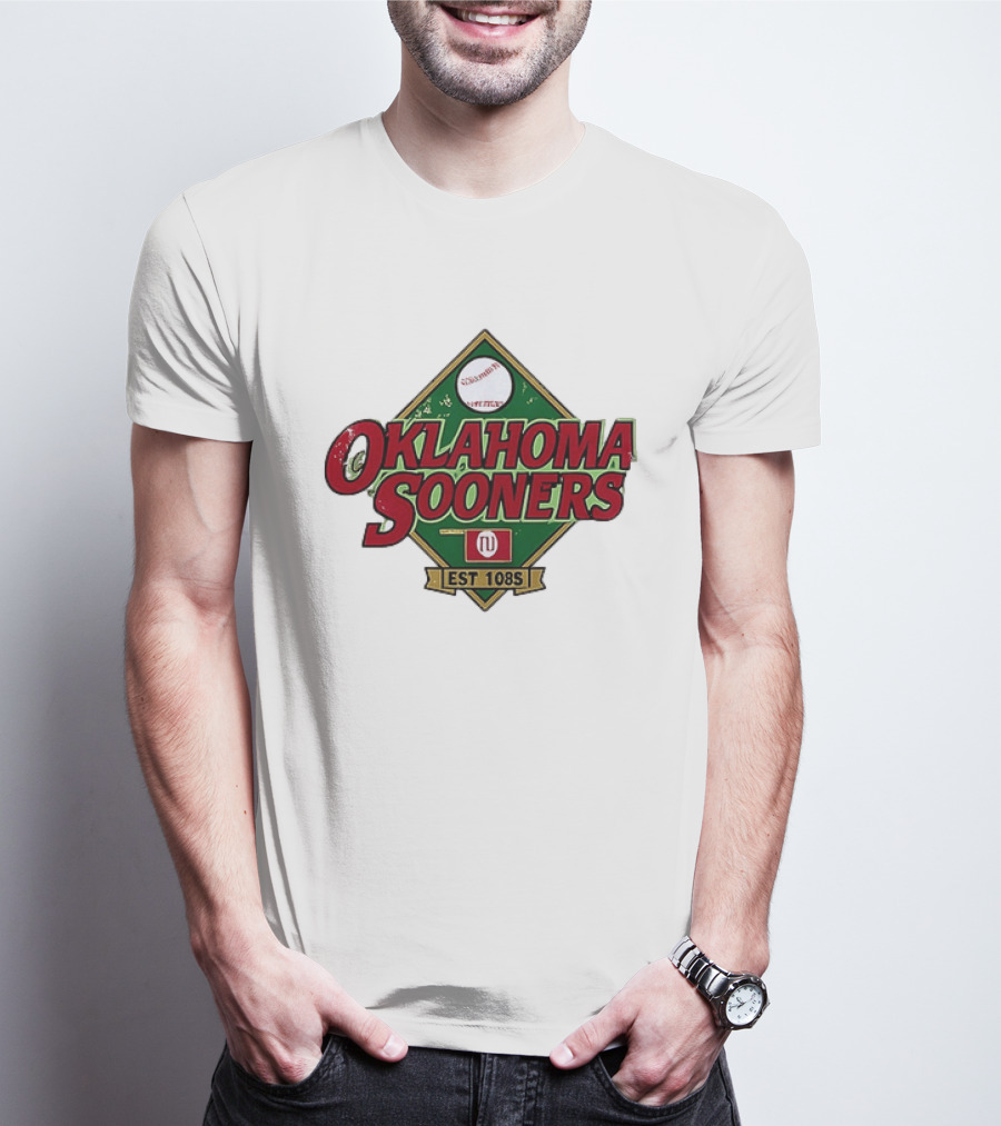Oklahoma Sooners NCAA Baseball Est 108S Red Green Sports T-Shirt