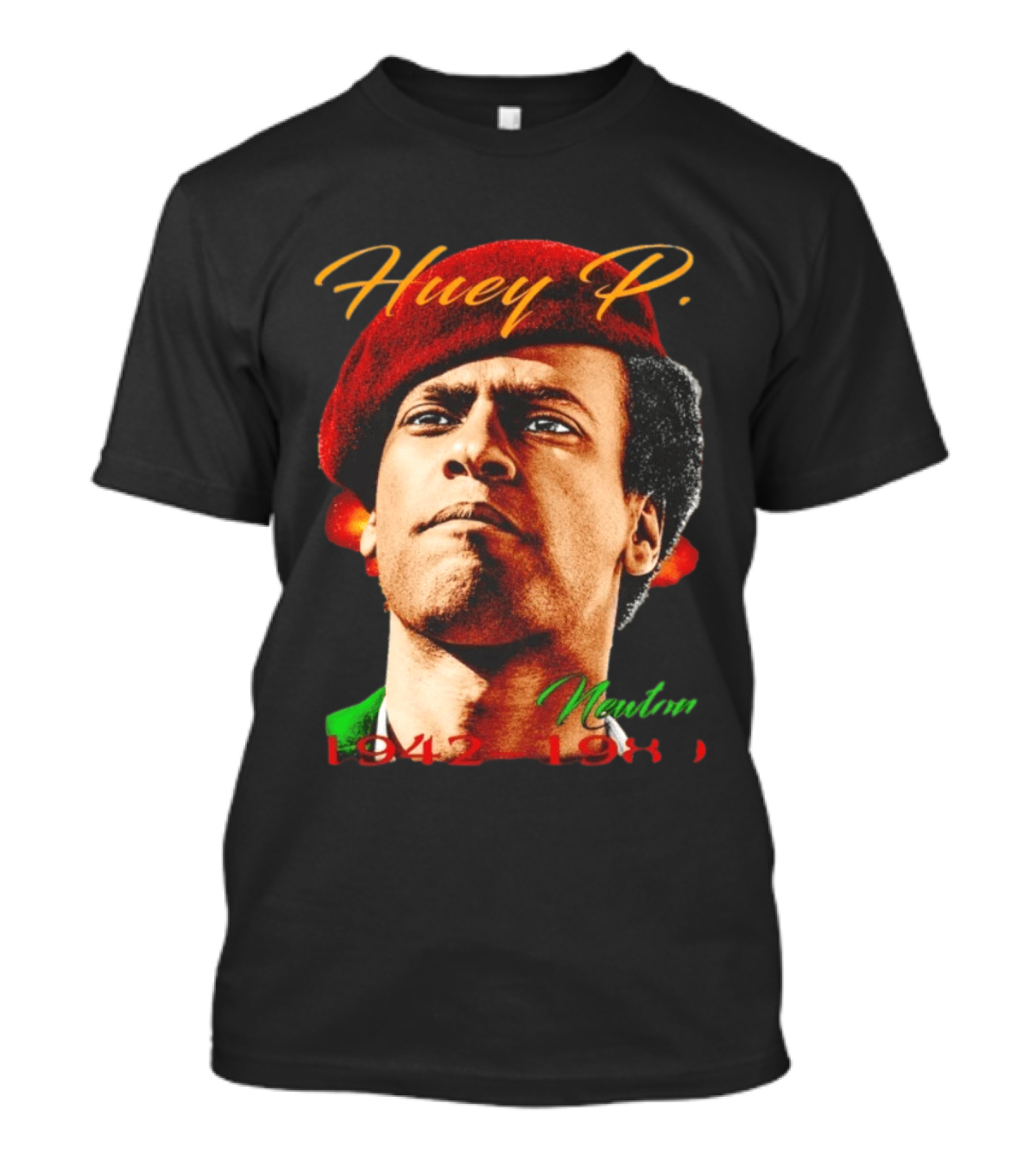 Huey P. Newton 1942 1989 Red Beret Green Jacket T-Shirt