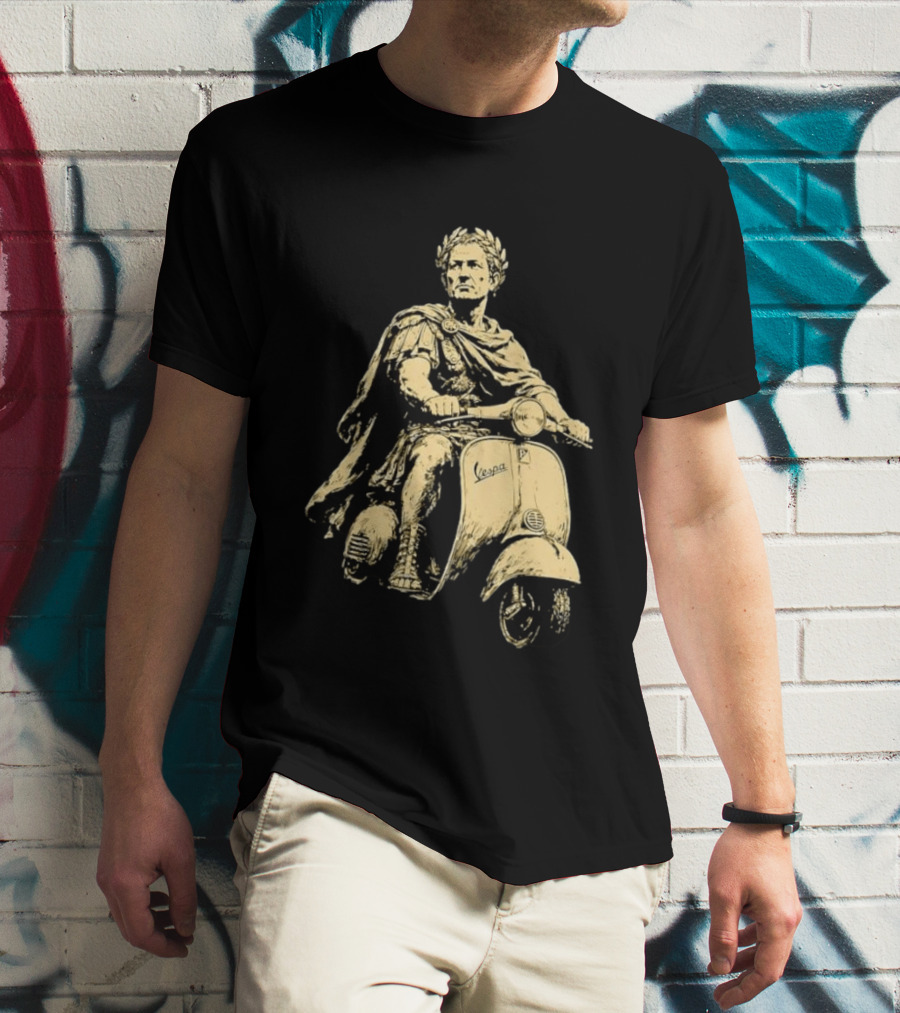 Julius Caesar Vespa Scooter Roman Warrior Motif T-Shirt