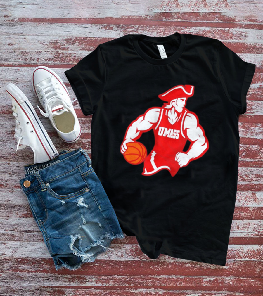UMass Basketball Player Minuteman Holding Basketball T-Shirt