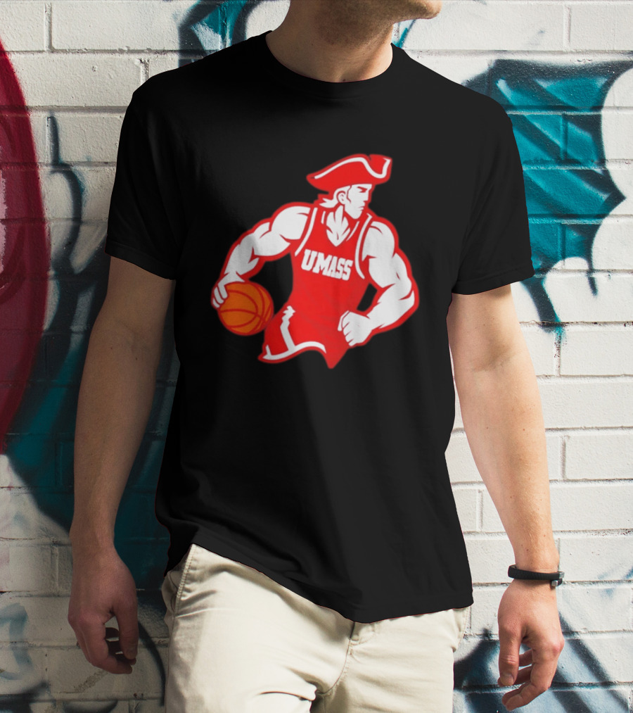 UMass Basketball Player Minuteman Holding Basketball T-Shirt