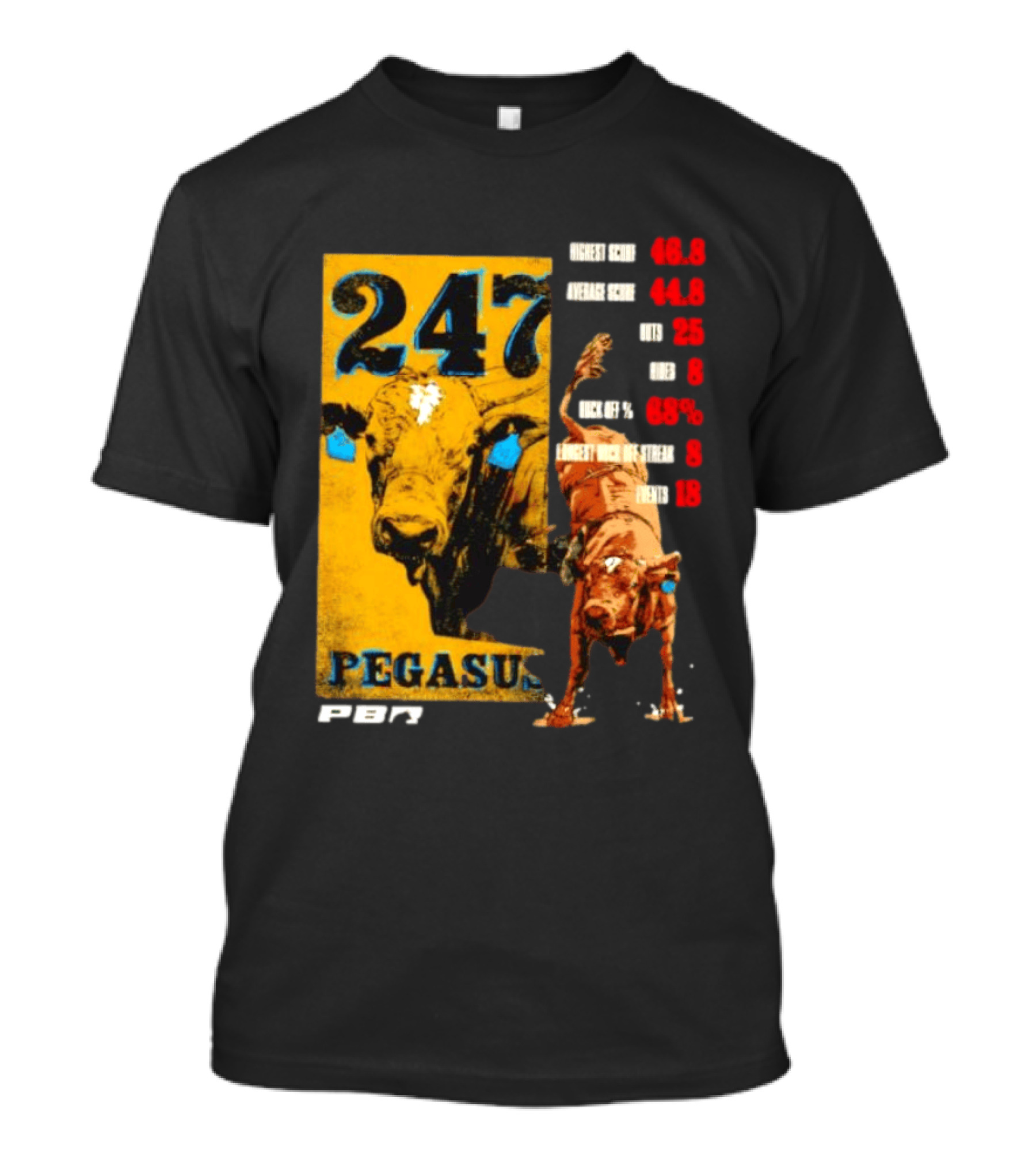 Pegasus 247 PBR Bull Riding Outs Stats Highest Average Score T-Shirt