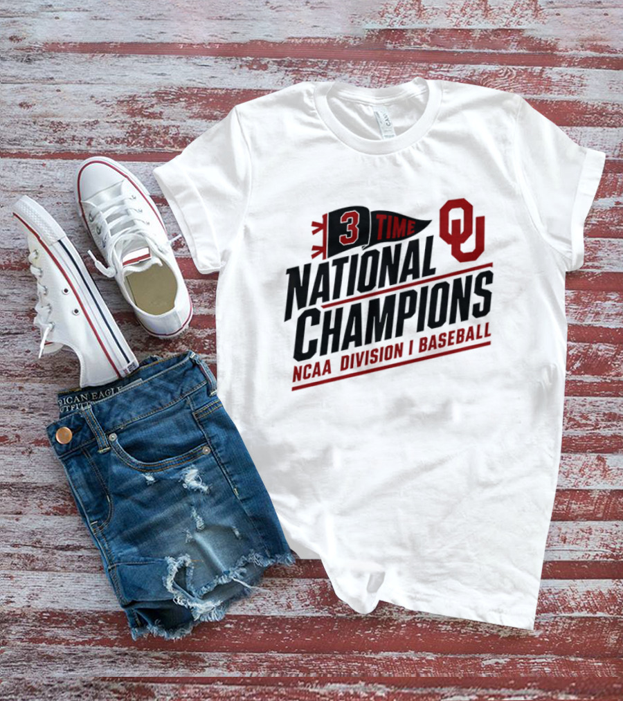 3 Time National Champions OU NCAA Division I Baseball T-Shirt