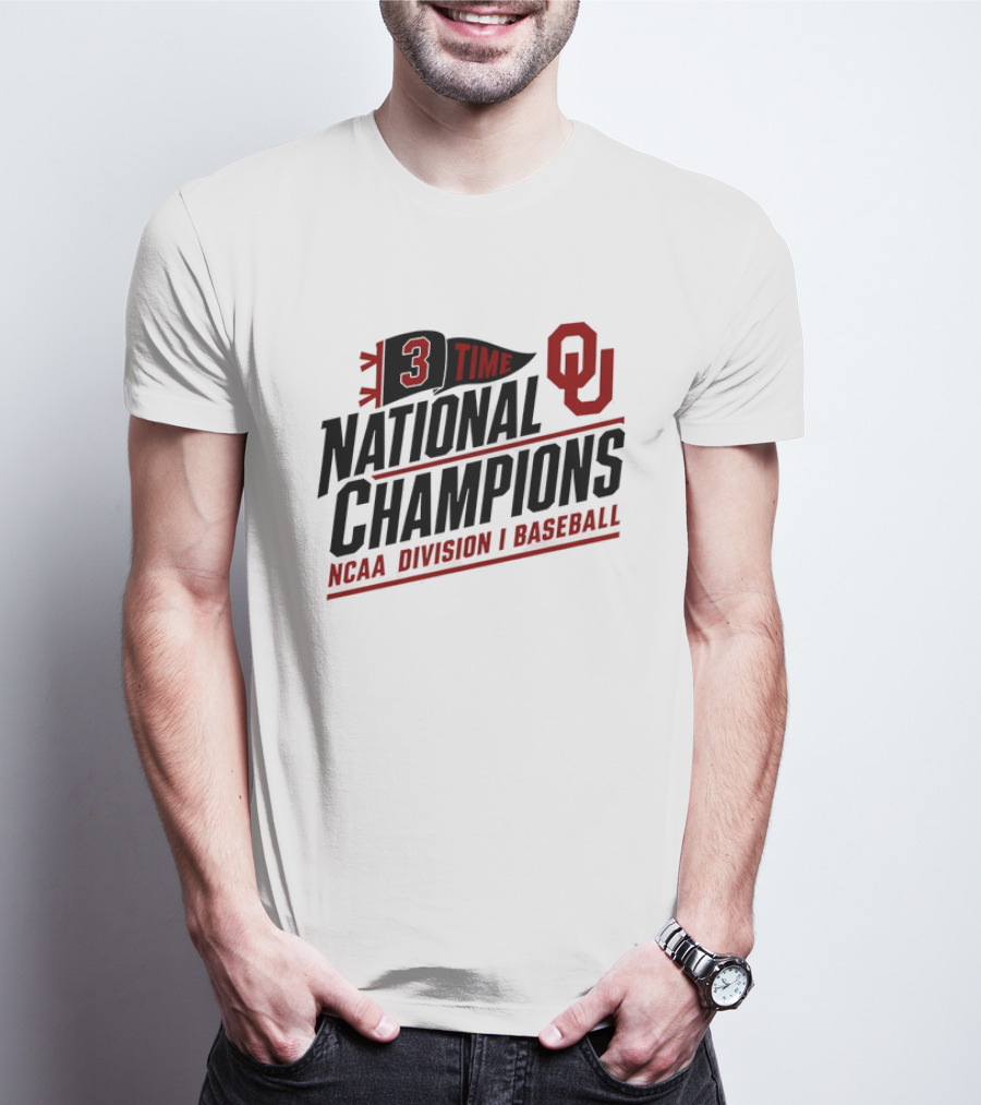 3 Time National Champions OU NCAA Division I Baseball T-Shirt