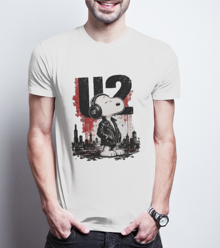 Snoopy U2 On Sky One Dream One Fearless Heart Urban Skyline T-Shirt