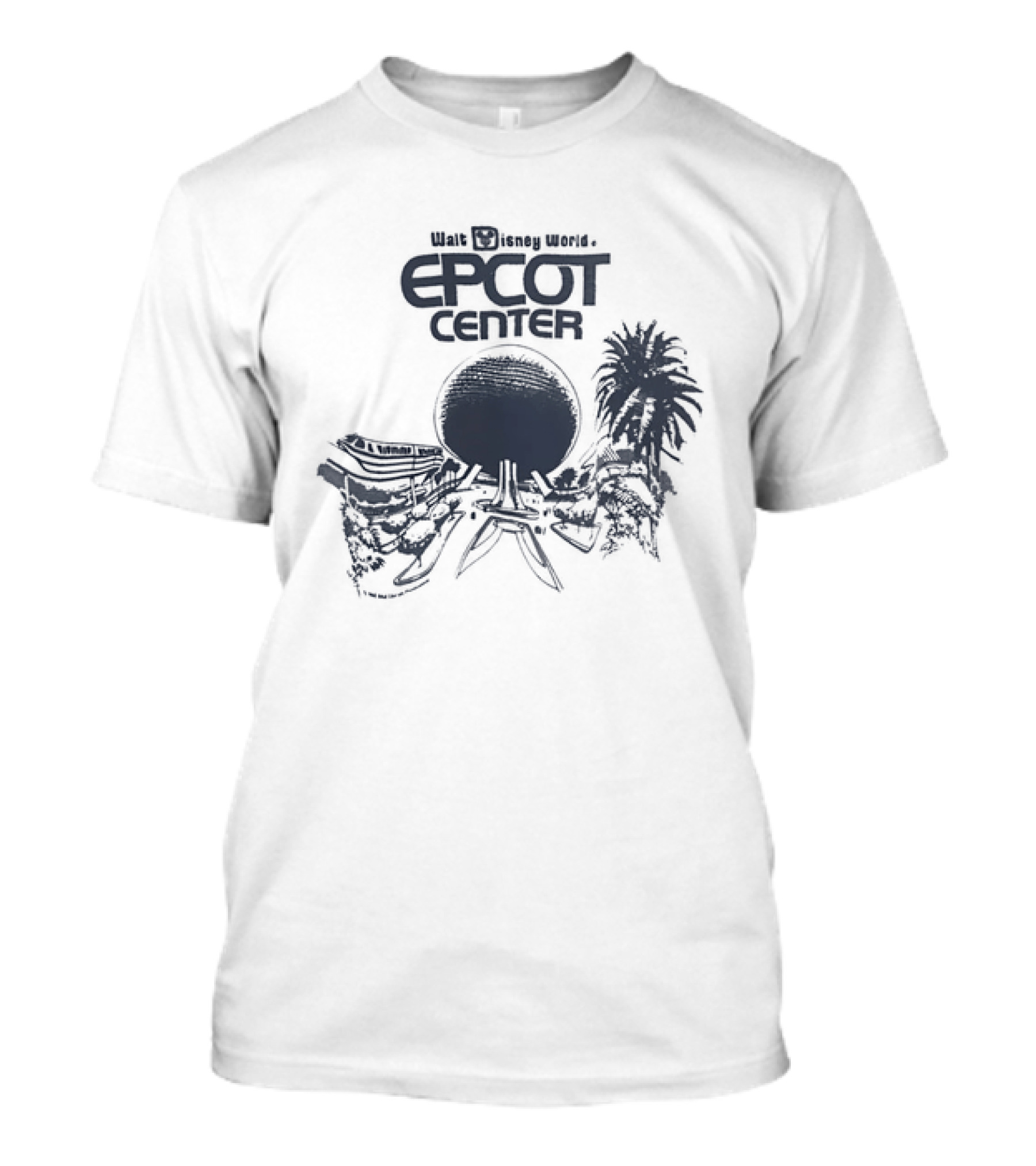 Walt Disney Productions Epcot Center Spaceship Earth And Future World Palm Trees T-Shirt