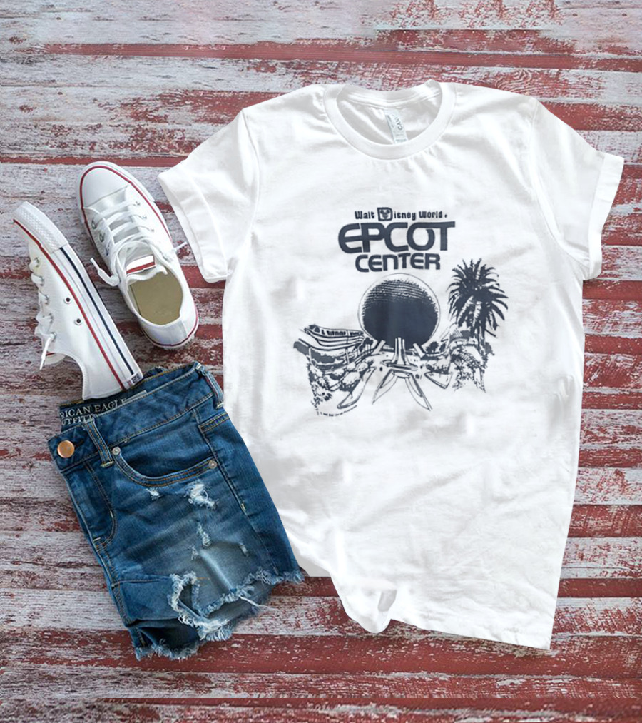 Walt Disney Productions Epcot Center Spaceship Earth And Future World Palm Trees T-Shirt