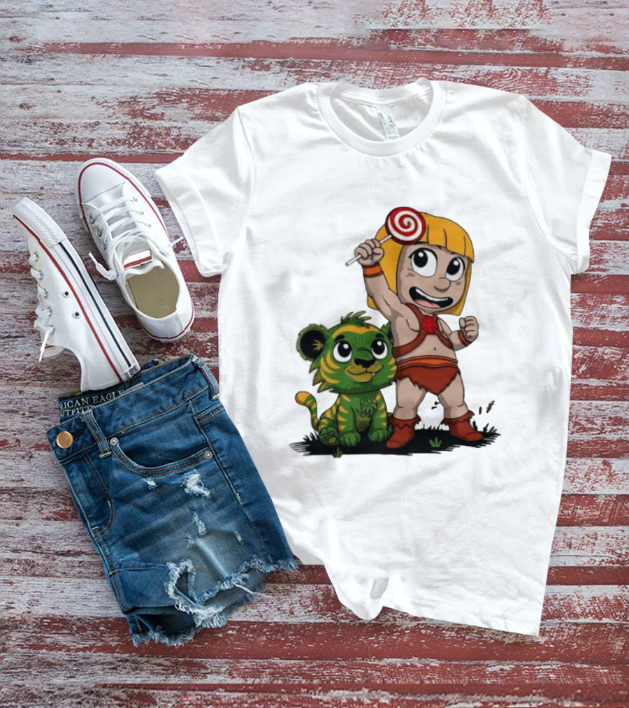 Master Of Kindergarten He Man Chibi With Tiger And Lollipop T-Shirt