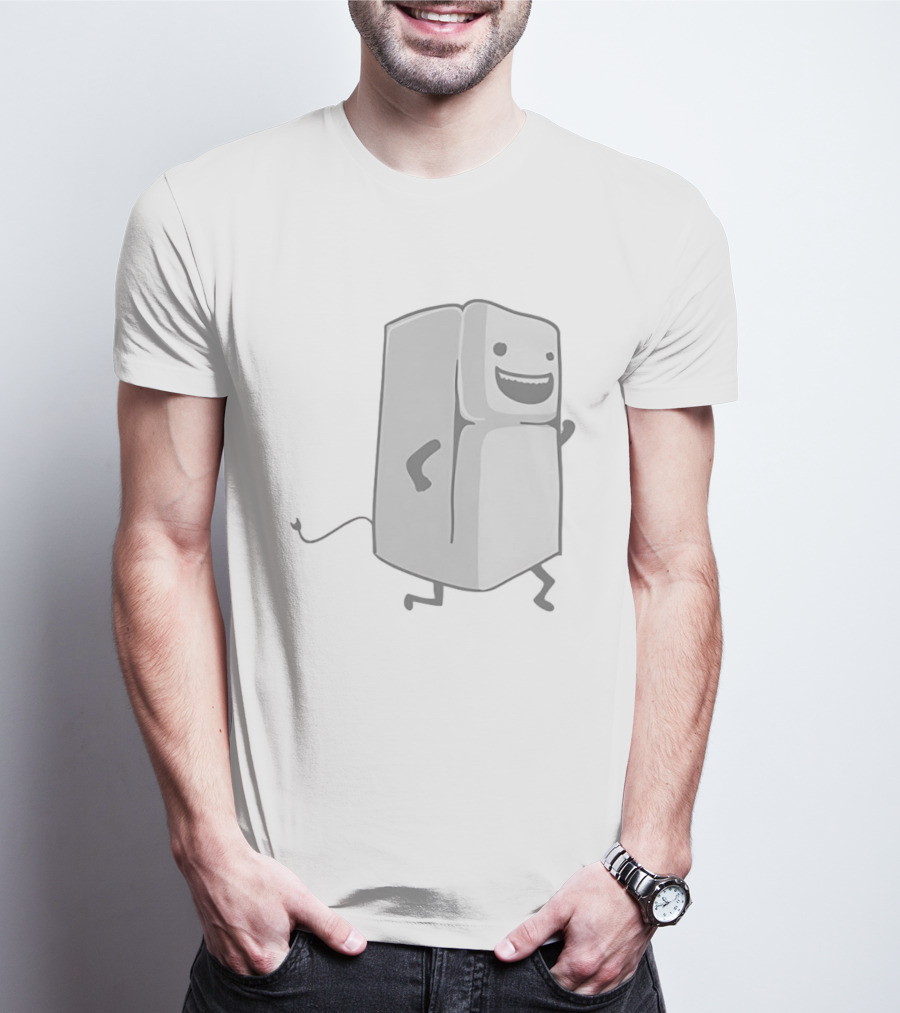 Refrigerator Running Cartoon Funny Playful Fridge T-Shirt
