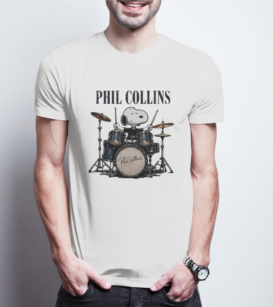 Snoopy Playing Drums Phil Collins Feel The Rhythm Trust The Heart Let It Flow T-Shirt