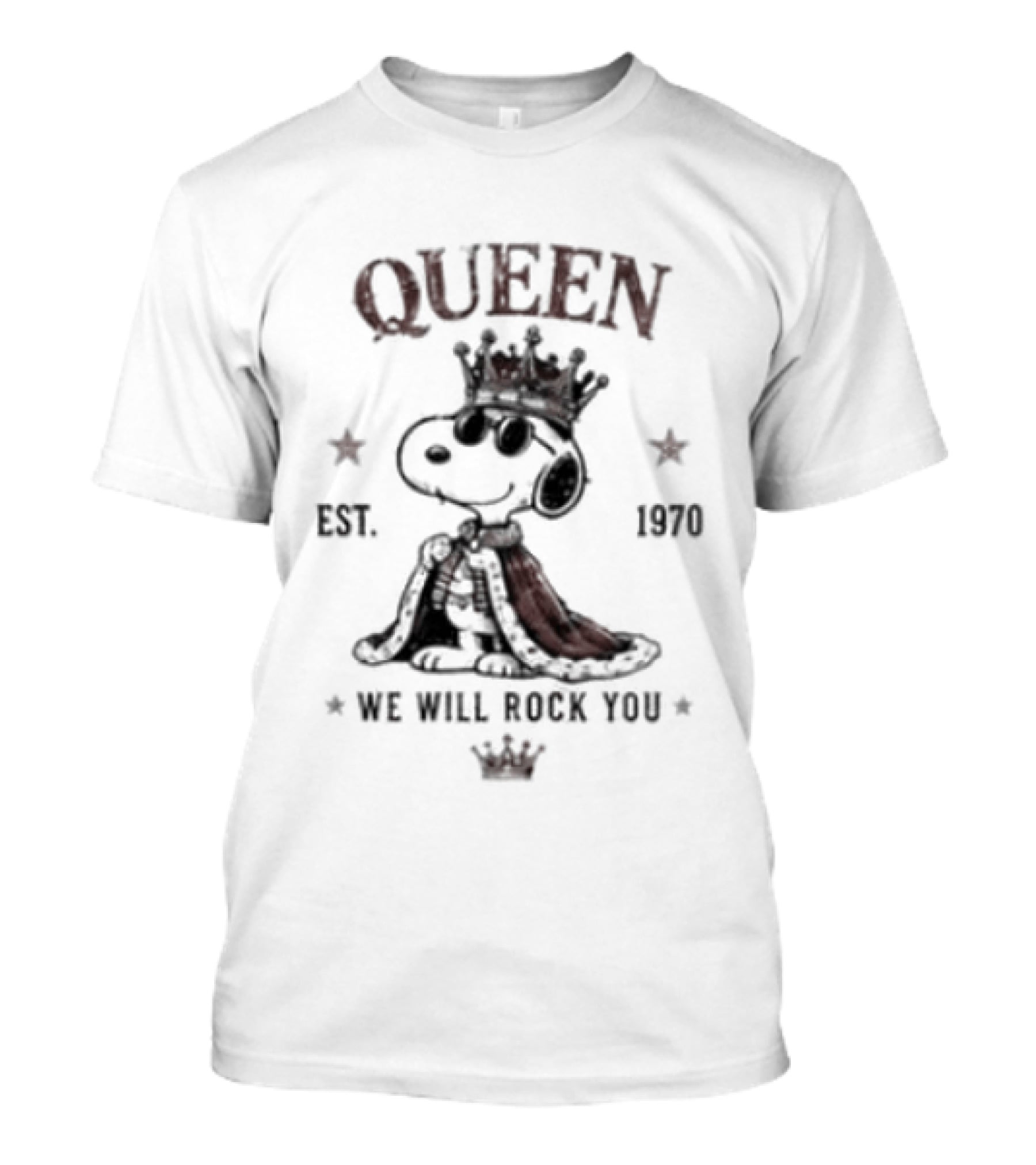 Snoopy Wearing Crown Queen Est 1970 We Will Rock You T-Shirt