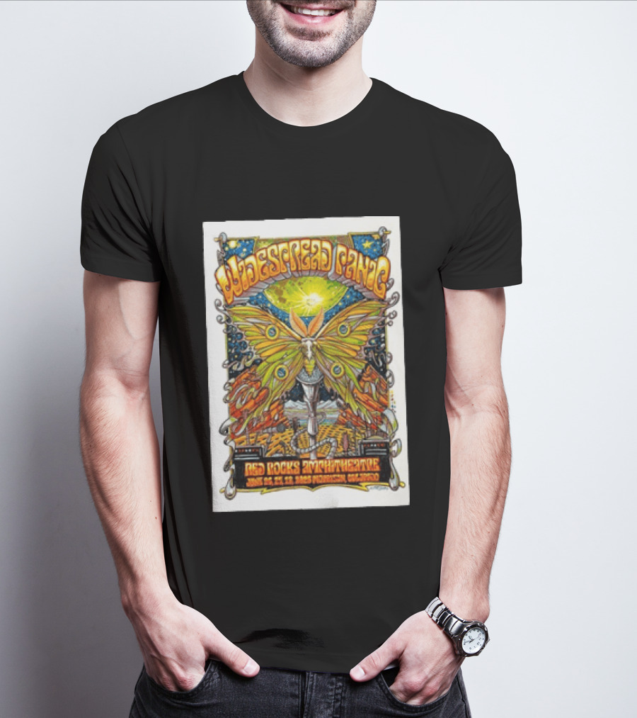 Widespread Panic June 26 28 2026 Red Rocks Amphitheatre Morrison Colorado Moth And Cosmic Sky T-Shirt