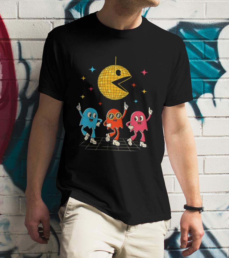 Pac Man Disco Ball And Ghosts Dance Arcade Party T-Shirt