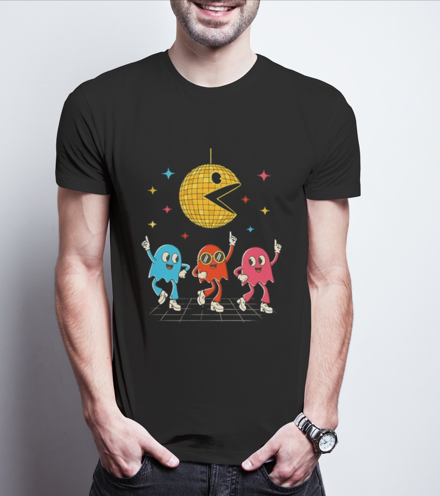 Pac Man Disco Ball And Ghosts Dance Arcade Party T-Shirt