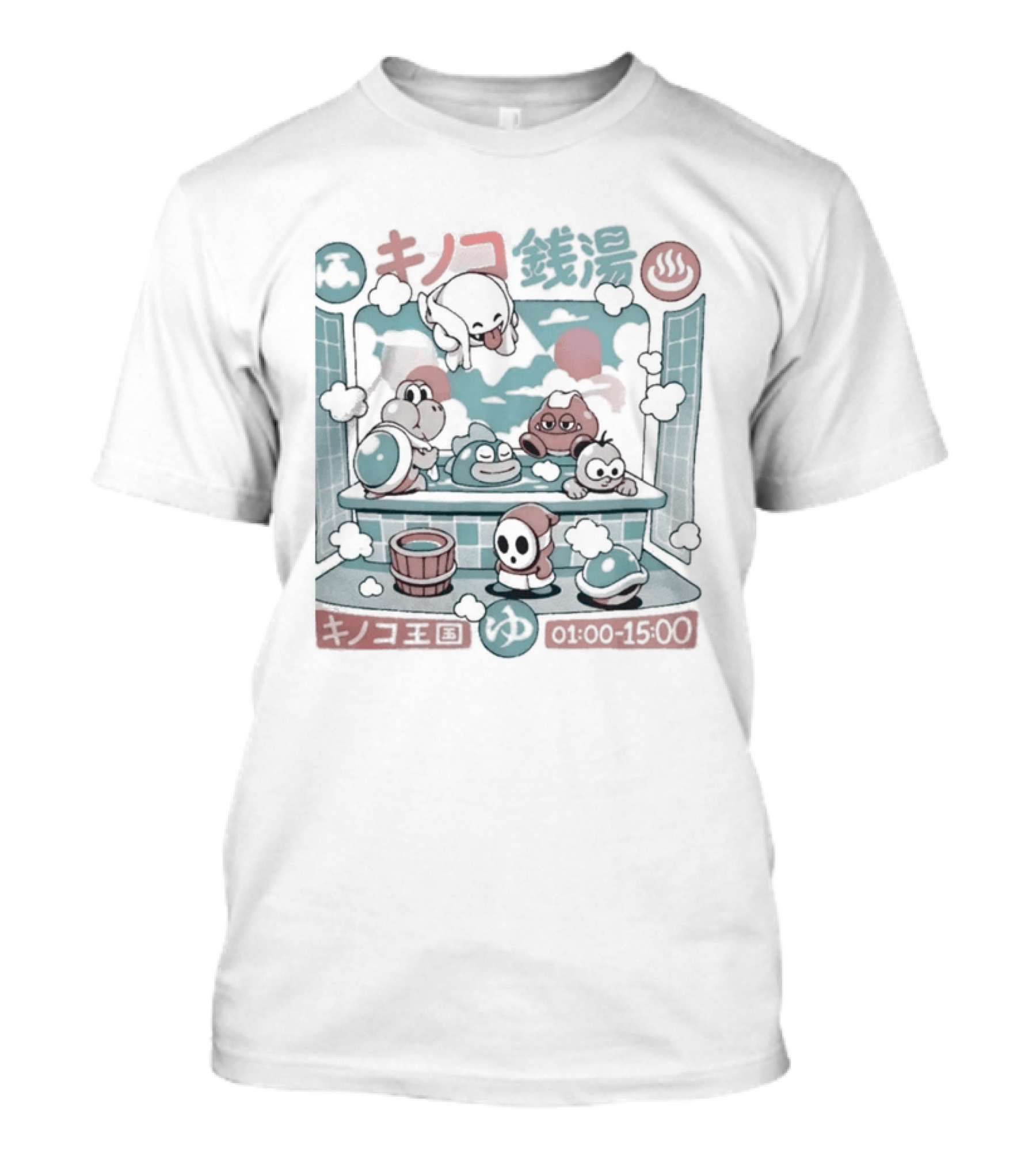 Mushroom Bathhouse Ilustrata Onsen Adventure Kanji Pixel T-Shirt