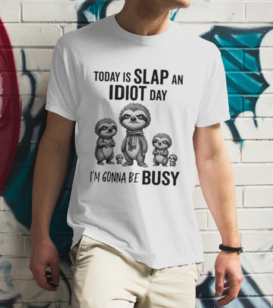 Today Is Slap An Idiot Day I'm Gonna Be Busy Sloth Animal Sarcasm T-Shirt