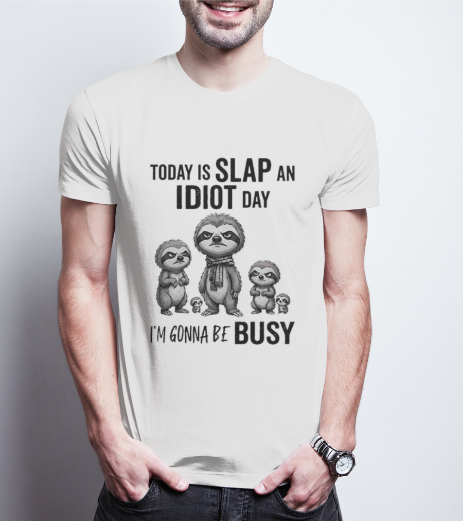 Today Is Slap An Idiot Day I'm Gonna Be Busy Sloth Animal Sarcasm T-Shirt