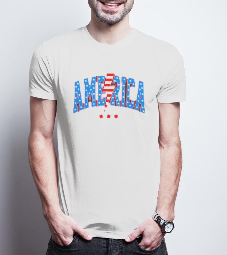 Patriotic America Stars And Stripes Lightning Bolt T-Shirt