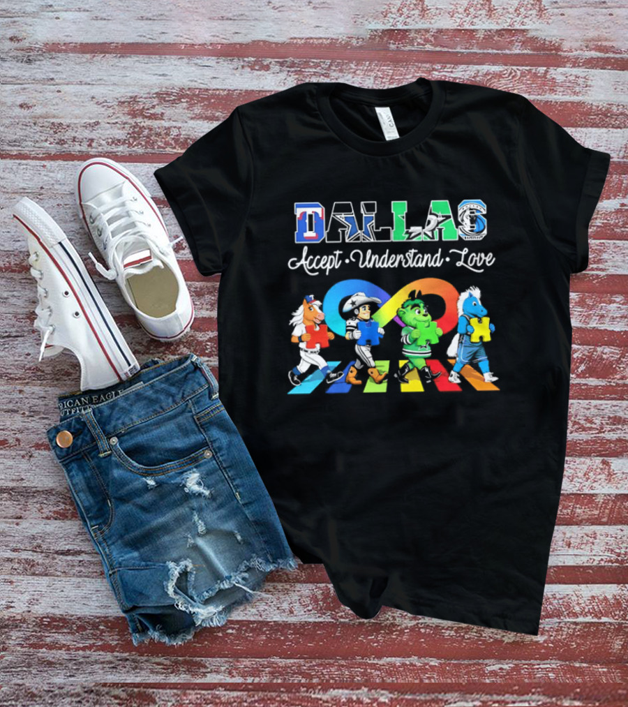 Dallas Accept Understand Love Autism Awareness Mascots Puzzle Pieces T-Shirt