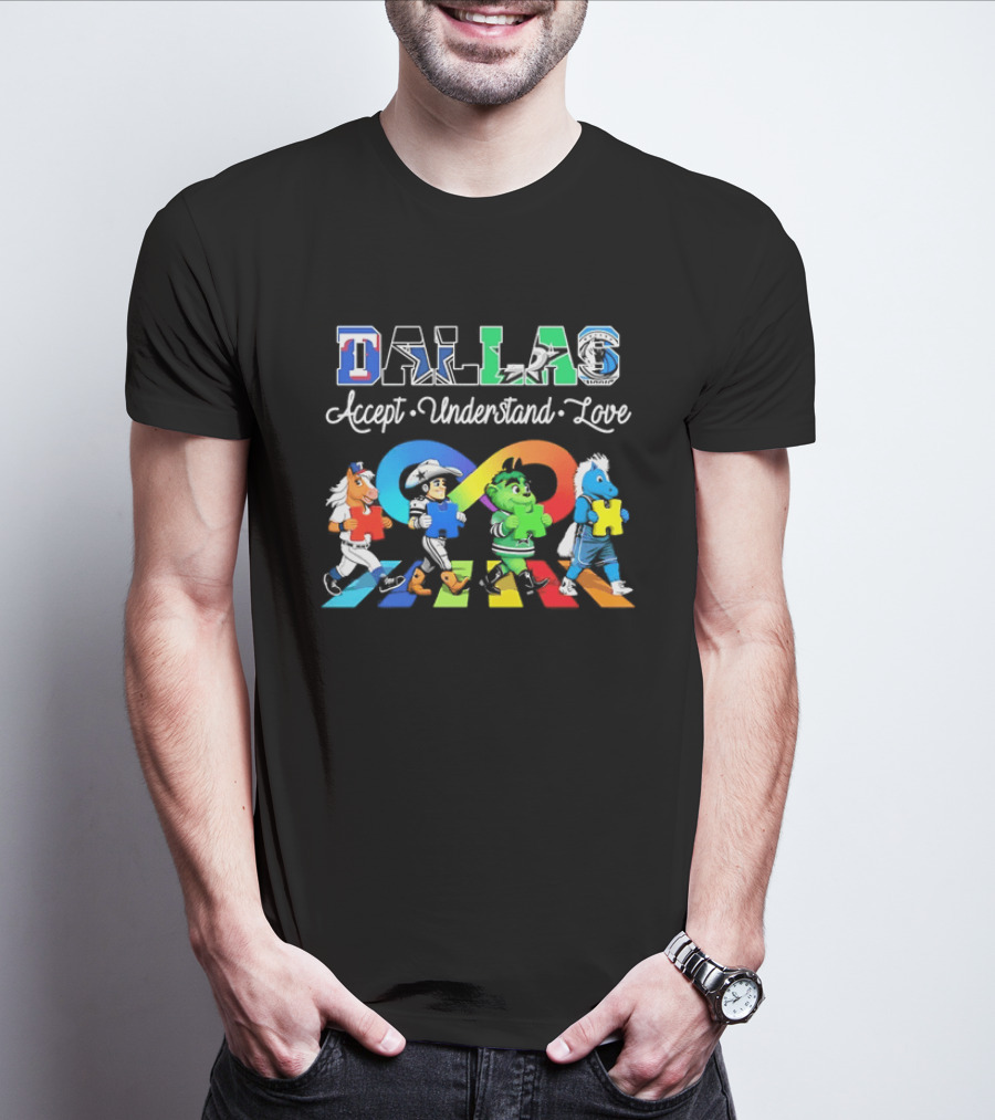 Dallas Accept Understand Love Autism Awareness Mascots Puzzle Pieces T-Shirt