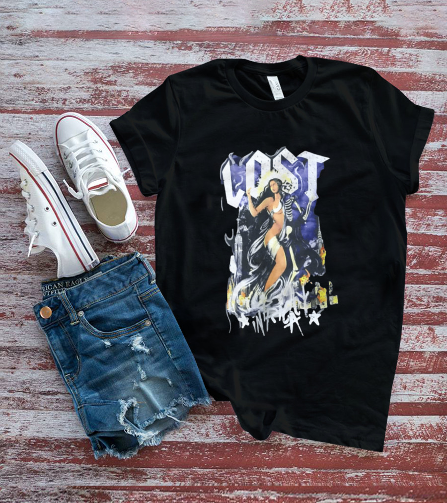 Lost Goddess Skeleton Embrace With City Skyline T-Shirt