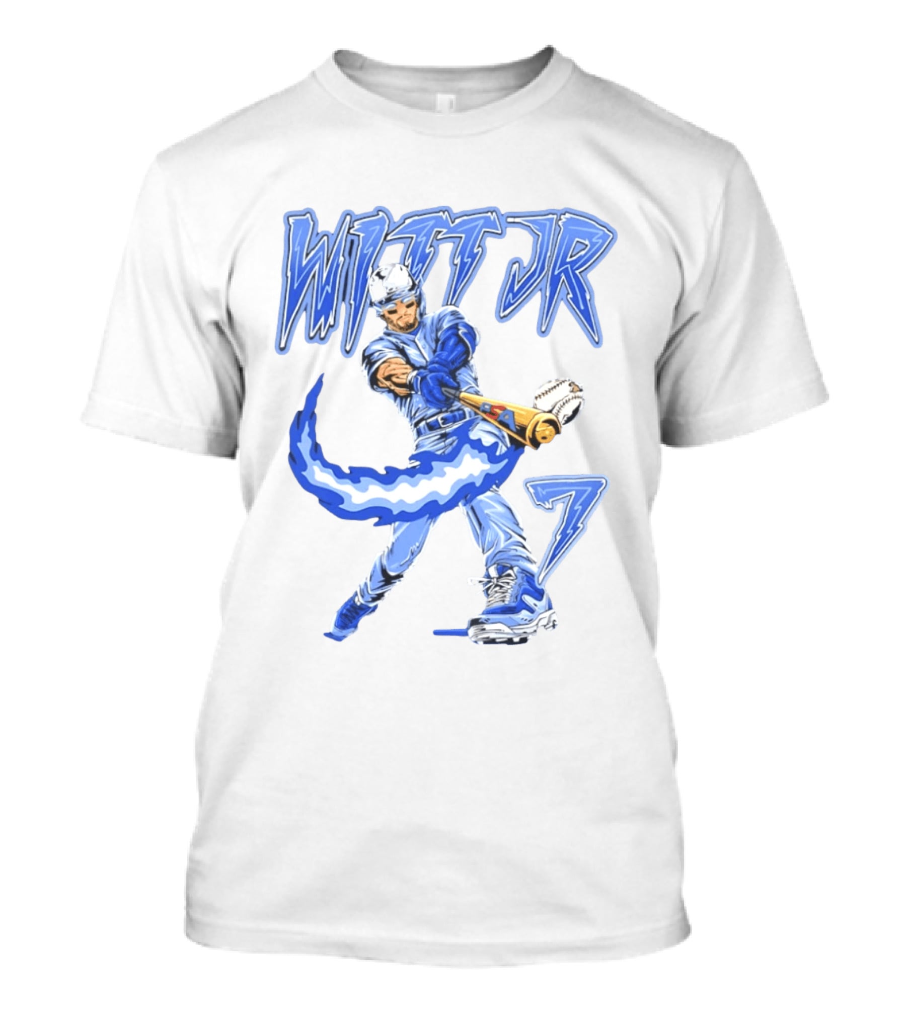 Witt Jr 7 Flaming Bat Baseball Player T-Shirt