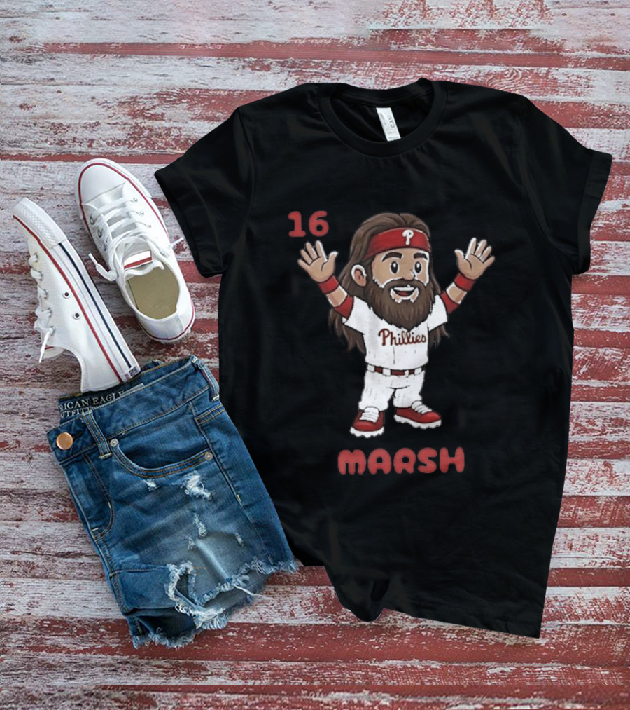 Philadelphia Phillies Brandon Marsh 16 Cartoon MLB 2026 T-Shirt