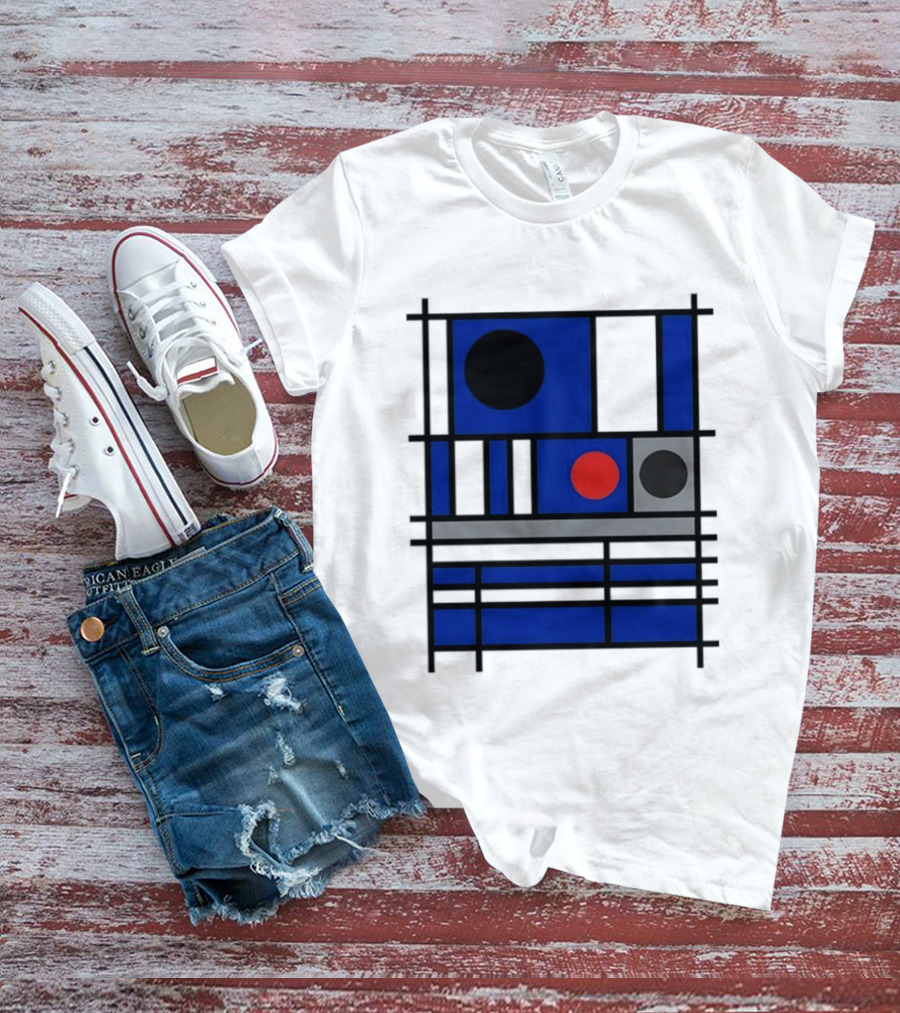 Geometric Shapes Blue Black Red Circles Squares Lines T-Shirt