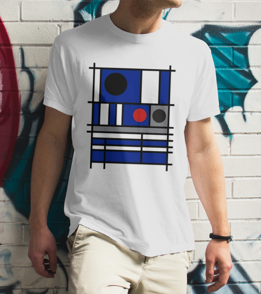 Geometric Shapes Blue Black Red Circles Squares Lines T-Shirt