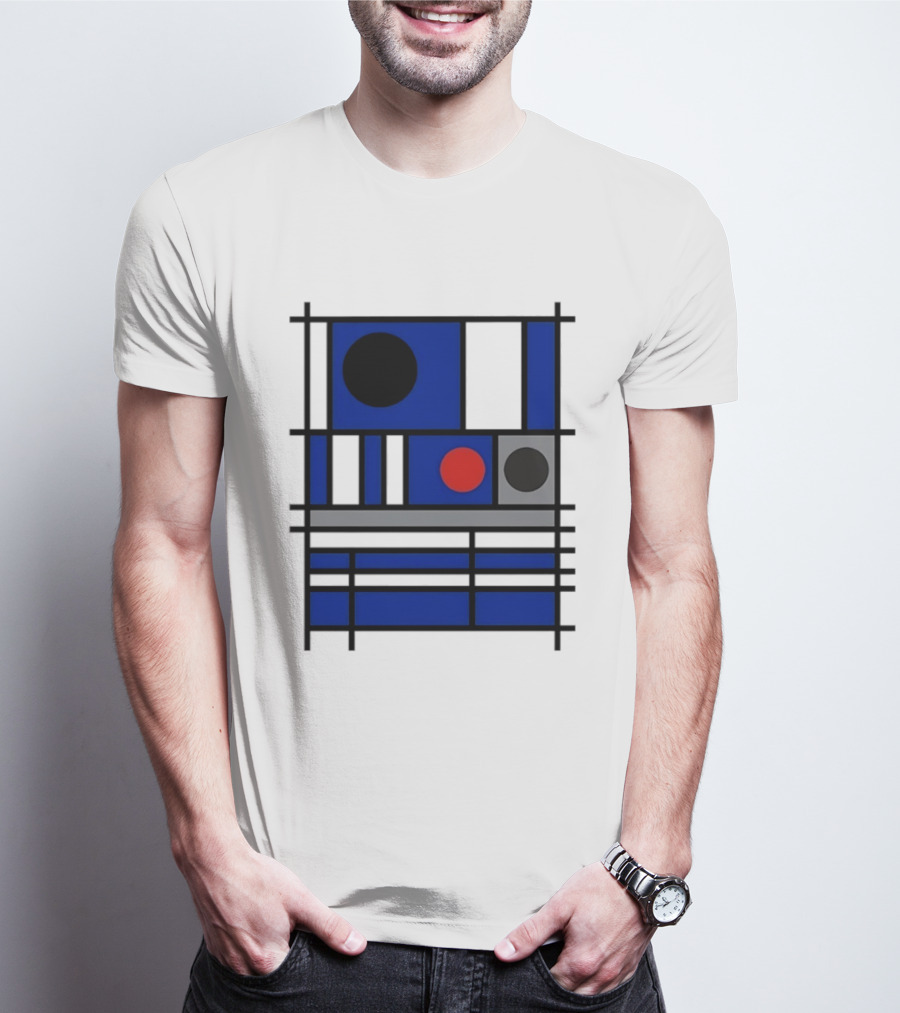 Geometric Shapes Blue Black Red Circles Squares Lines T-Shirt