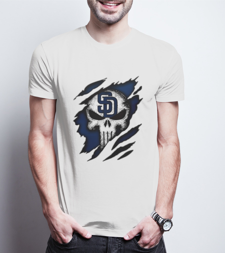 SD Punisher Skull Ripped Fabric San Diego Padres T-Shirt