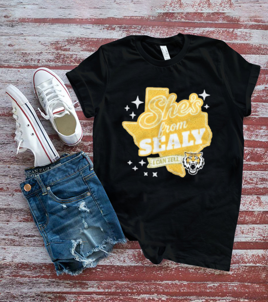 She's From Sealy Texas I Can Tell With Tiger Emblem And Stars T-Shirt