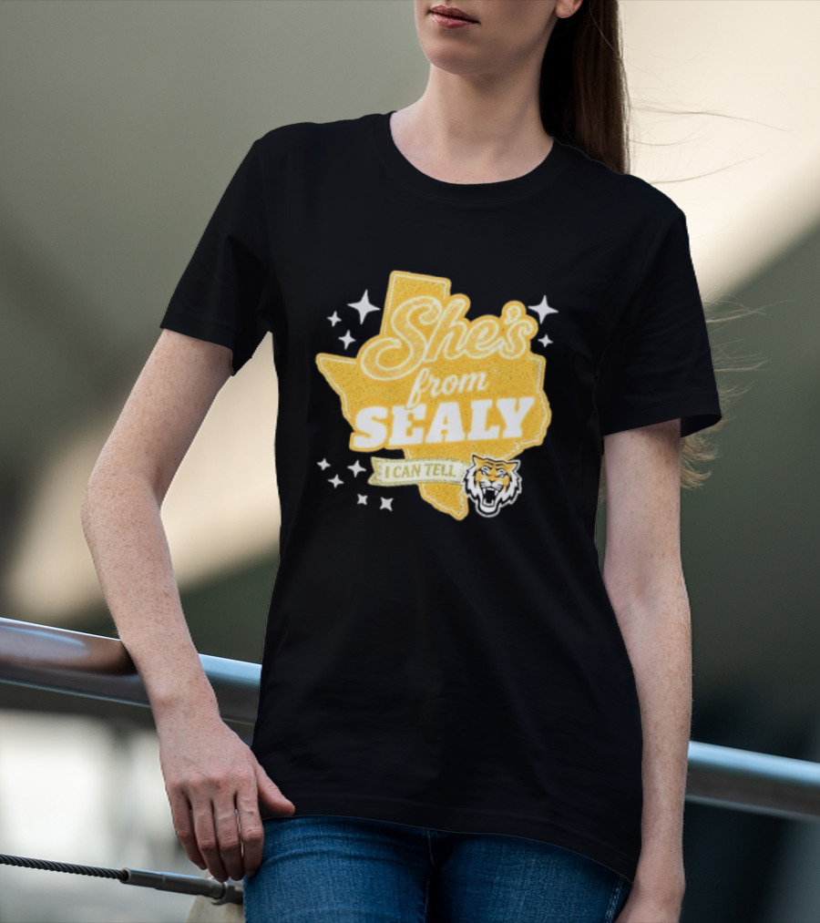 She's From Sealy Texas I Can Tell With Tiger Emblem And Stars T-Shirt