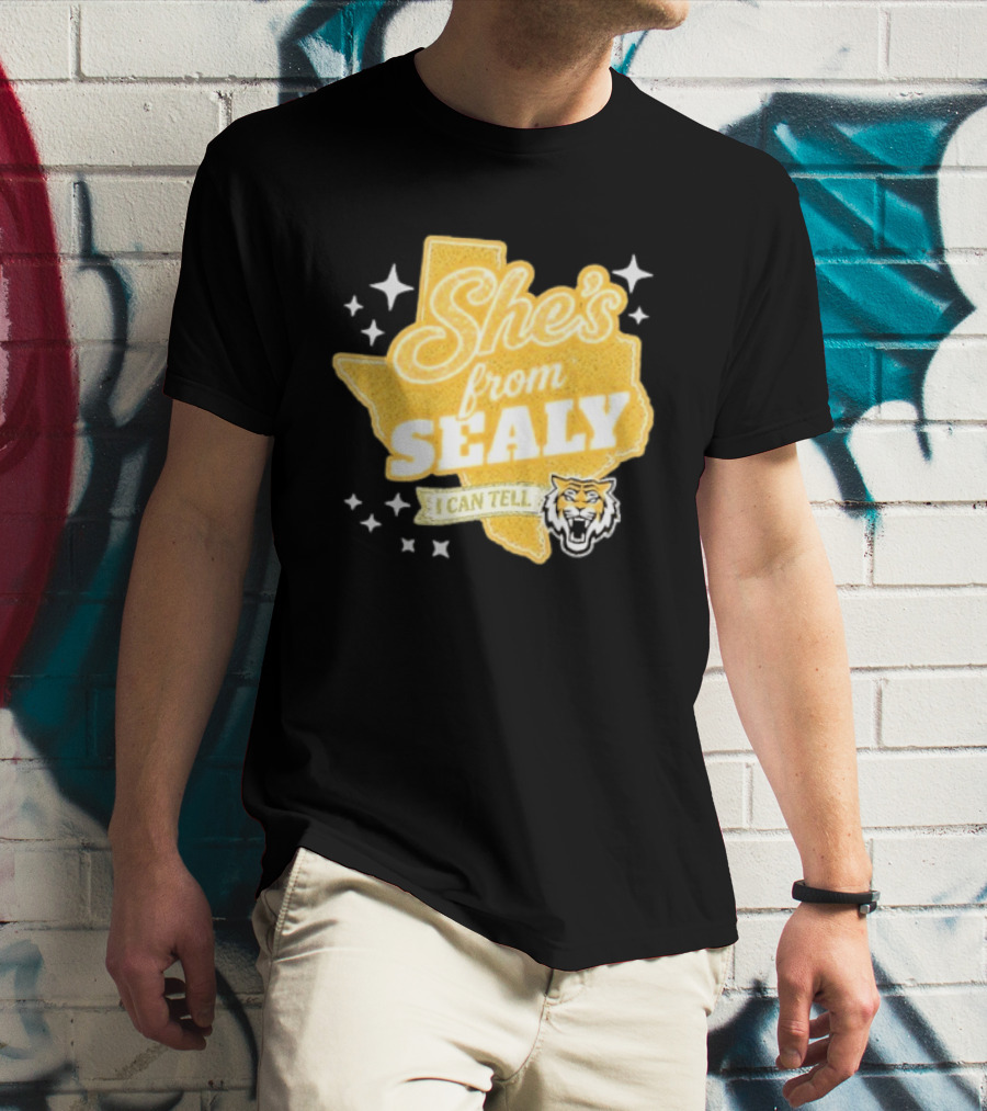 She's From Sealy Texas I Can Tell With Tiger Emblem And Stars T-Shirt