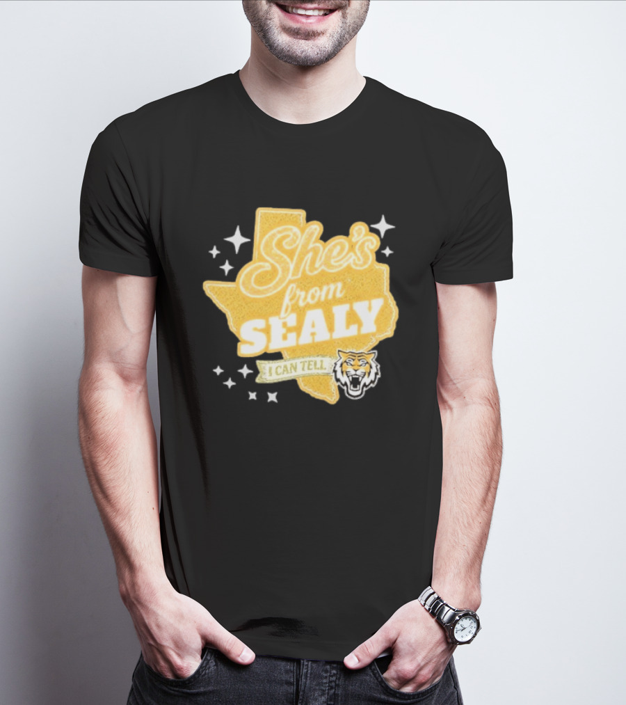 She's From Sealy Texas I Can Tell With Tiger Emblem And Stars T-Shirt