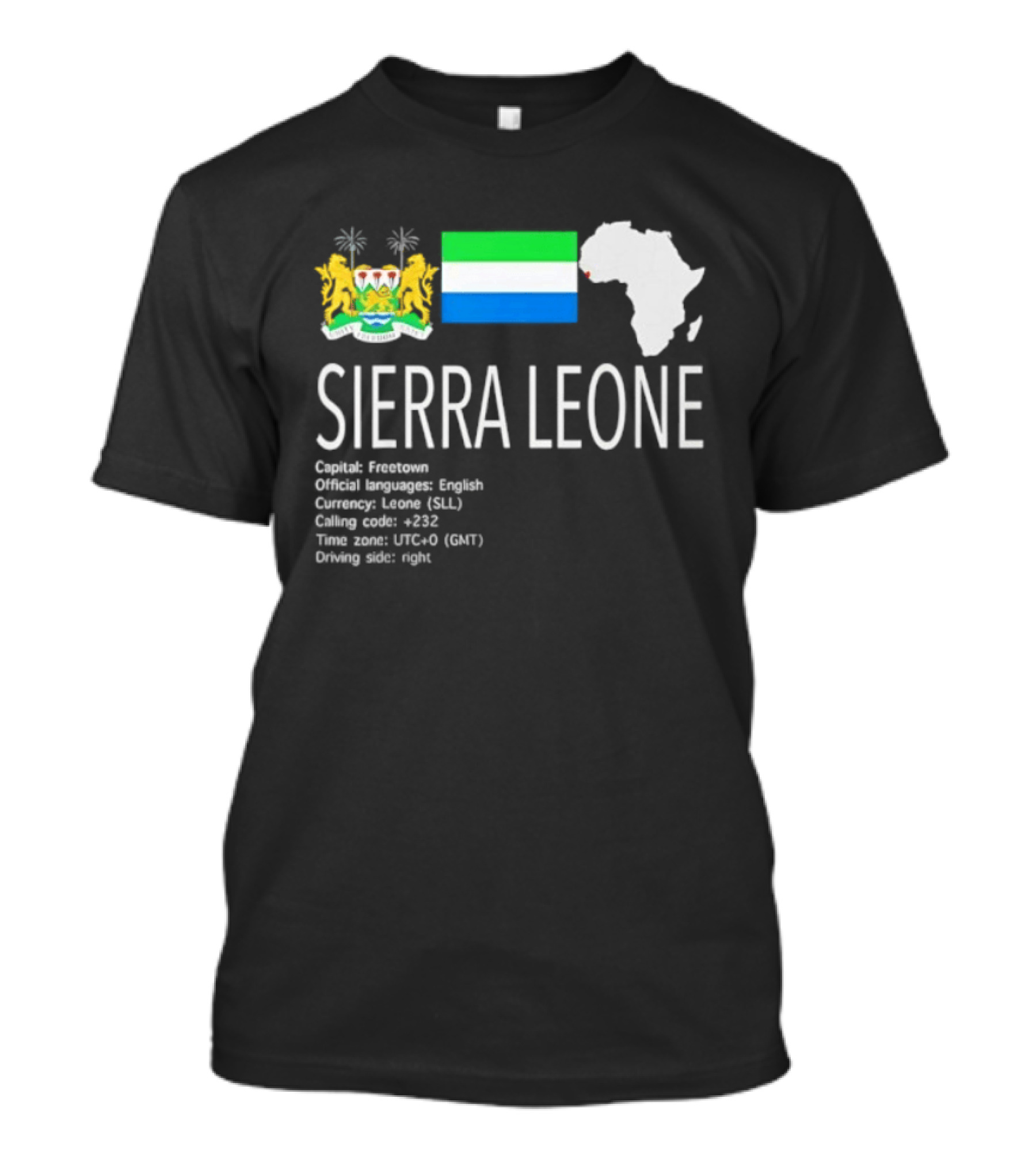 Sierra Leone Flag Map African Continent Geography Facts Creole Language GMT Time Zone Stats T-Shirt