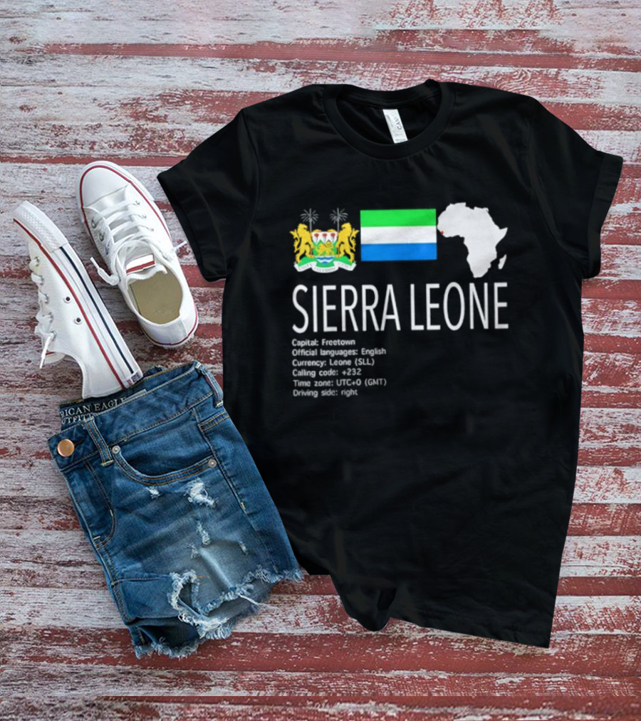 Sierra Leone Flag Map African Continent Geography Facts Creole Language GMT Time Zone Stats T-Shirt