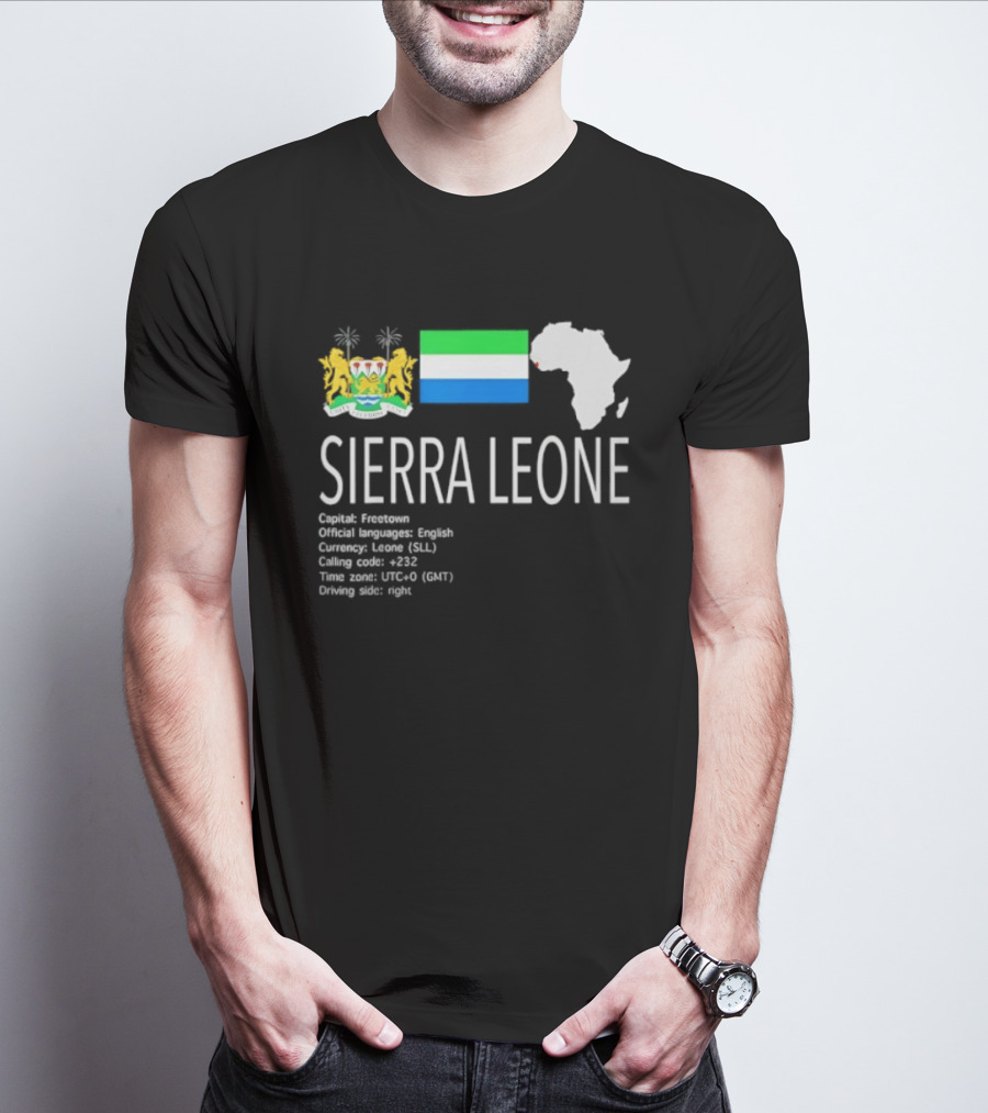 Sierra Leone Flag Map African Continent Geography Facts Creole Language GMT Time Zone Stats T-Shirt