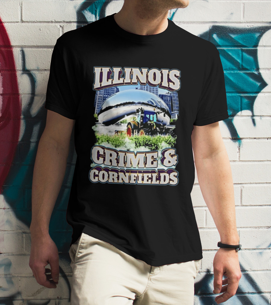 Illinois Crime And Cornfields Chicago Bean Tractor Scene T-Shirt