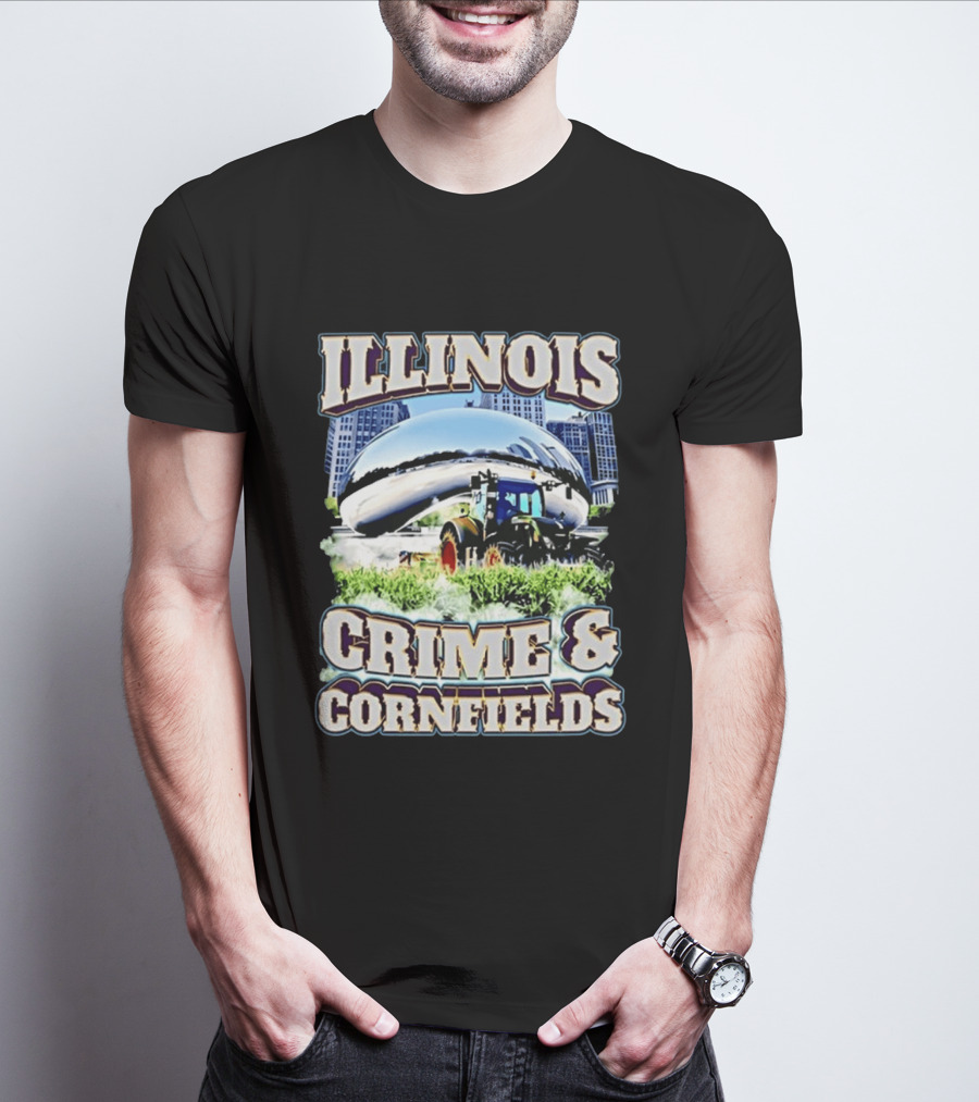 Illinois Crime And Cornfields Chicago Bean Tractor Scene T-Shirt