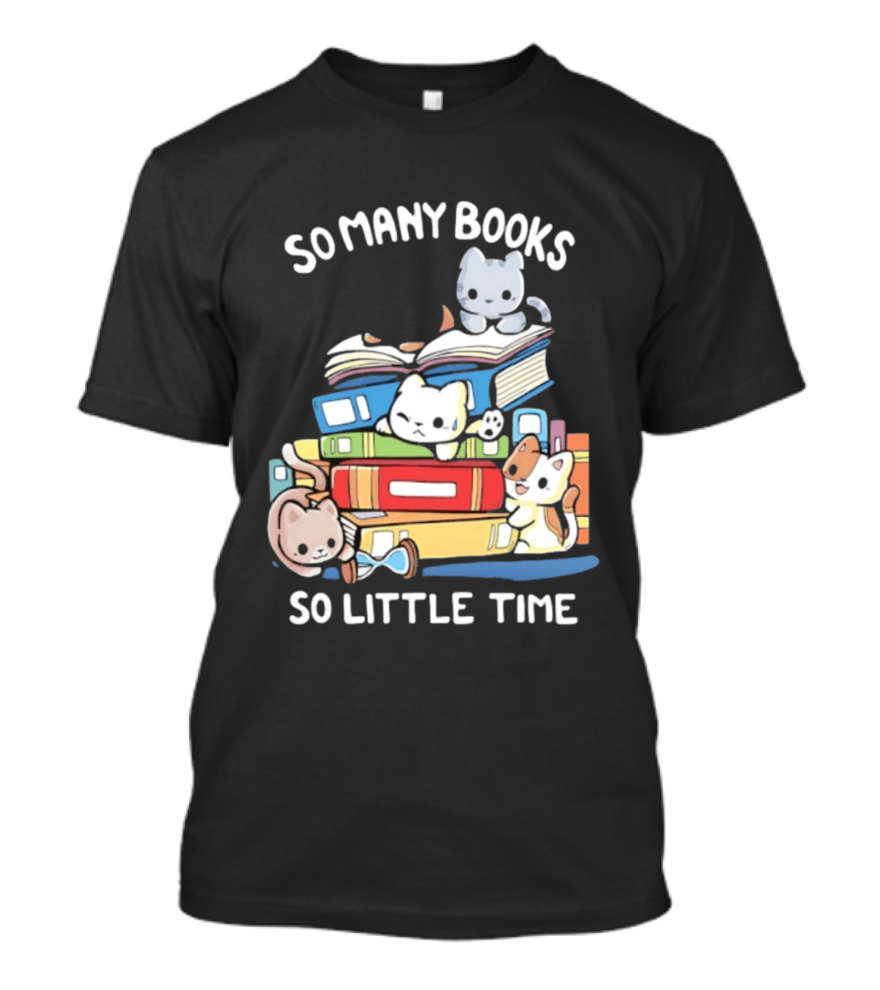 Whimsical Cartoon So Many Books So Little Time Cats Reading T-Shirt