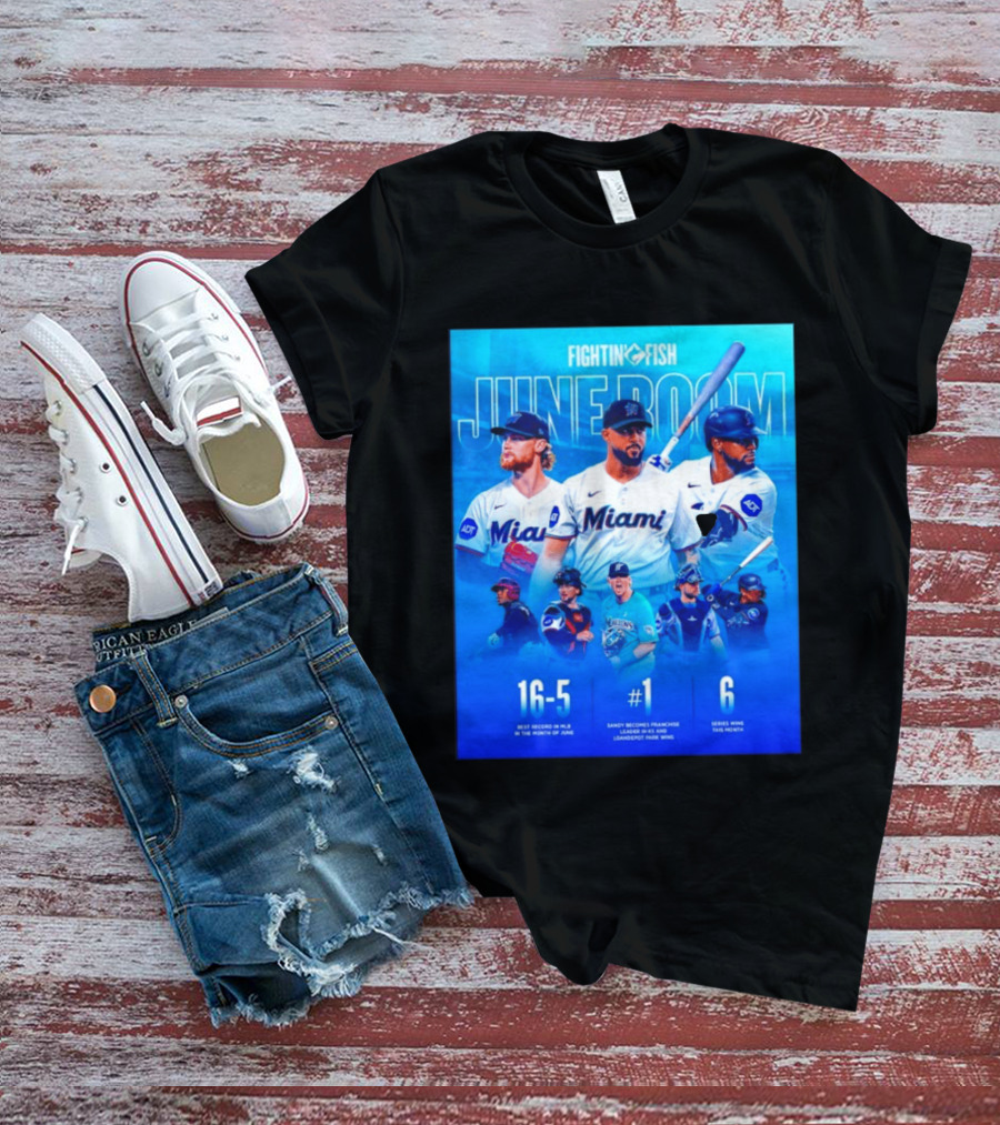Fighting Fish Miami June Boom Sandy Alcantara Franchise Record T-Shirt