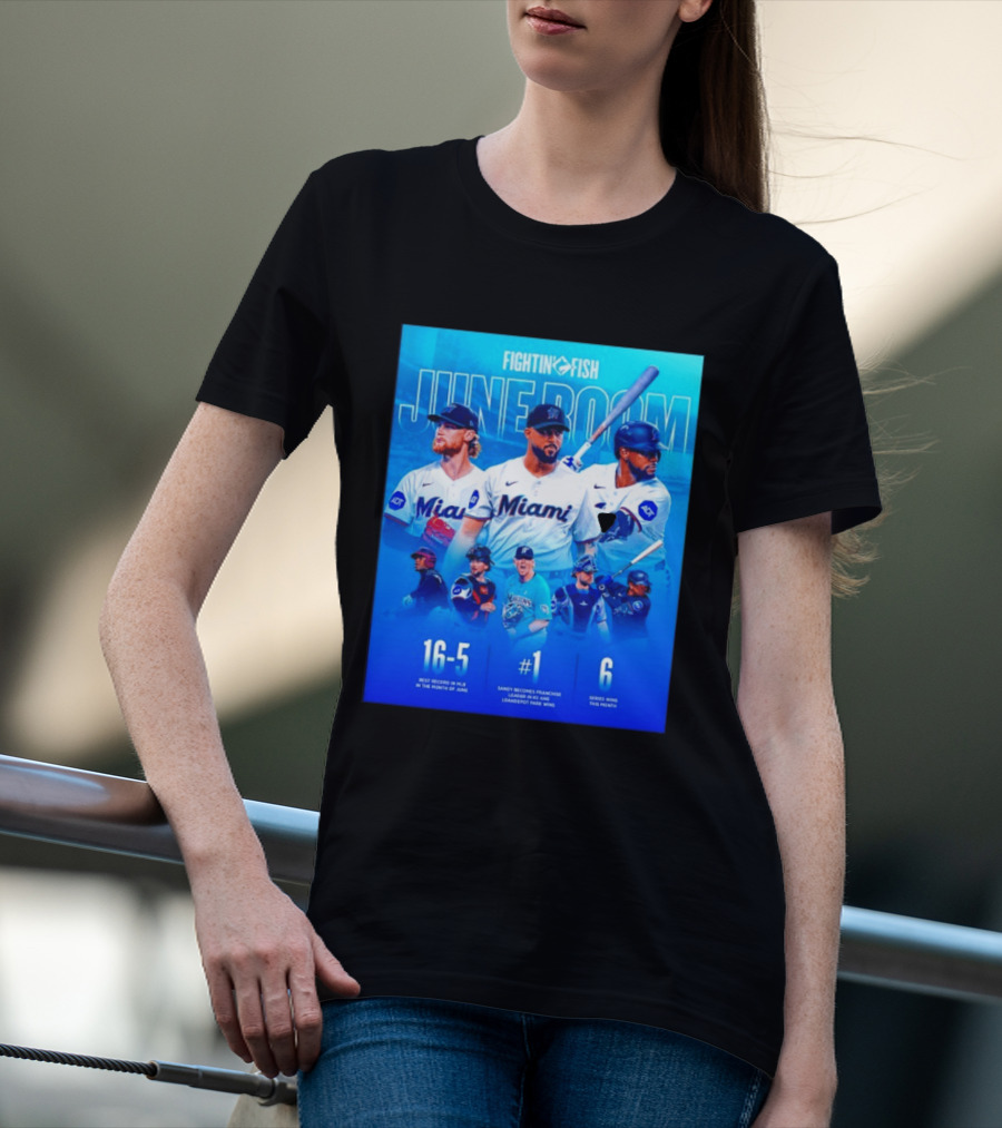 Fighting Fish Miami June Boom Sandy Alcantara Franchise Record T-Shirt
