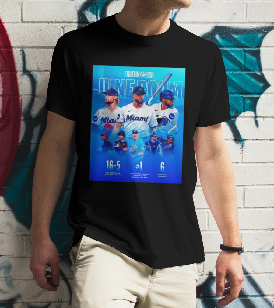 Fighting Fish Miami June Boom Sandy Alcantara Franchise Record T-Shirt
