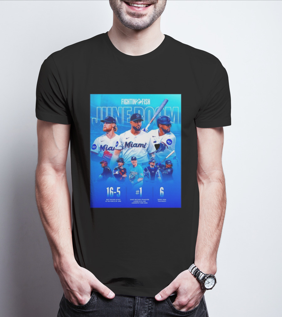 Fighting Fish Miami June Boom Sandy Alcantara Franchise Record T-Shirt
