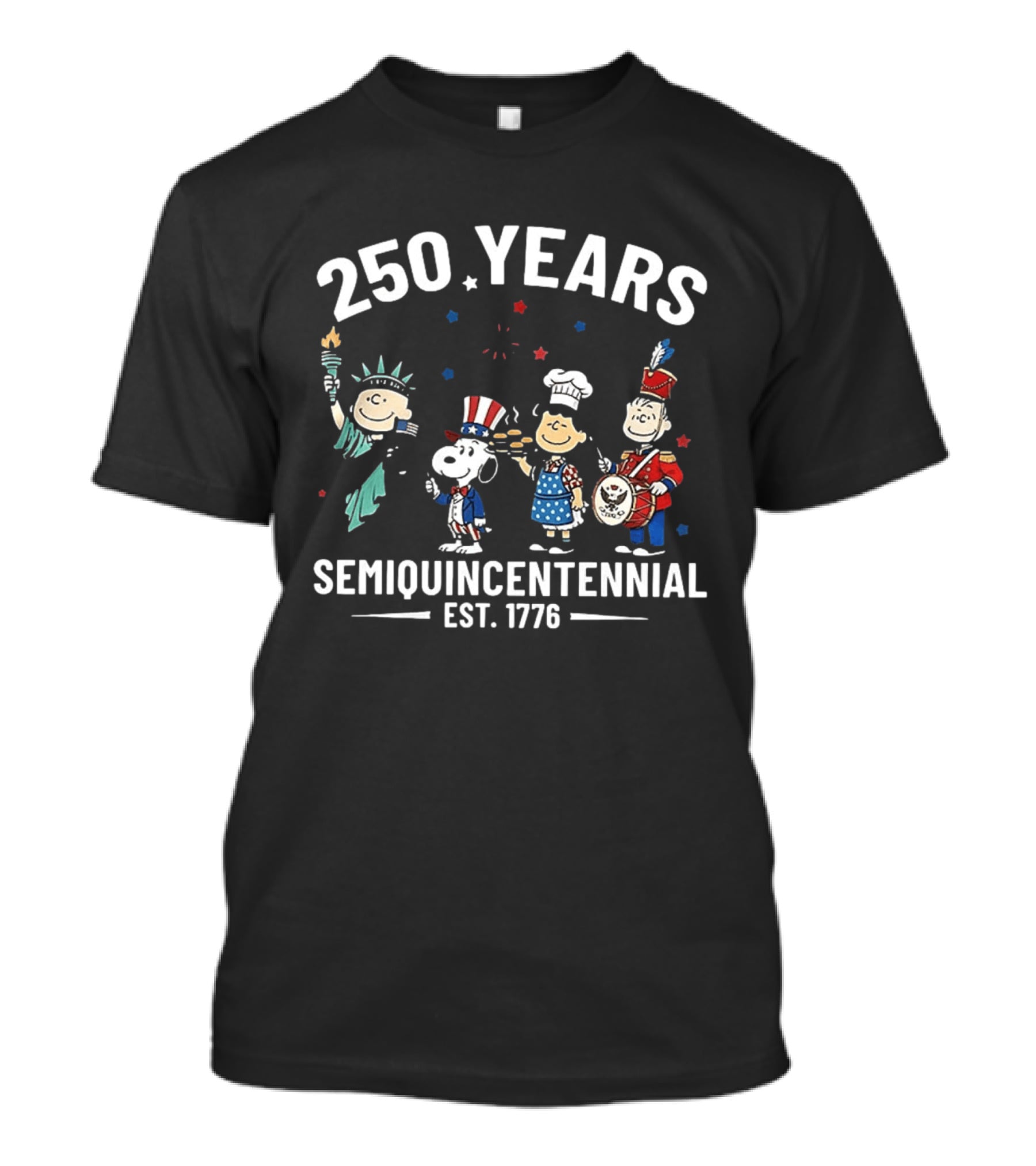 250 Years Semiquincentennial Est. 1776 Peanuts Characters Celebration T-Shirt