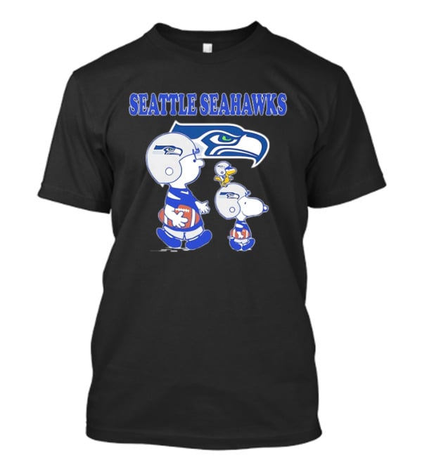 Peanuts Charlie Brown Snoopy Woodstock Playing Football Seattle Seahawks T-Shirt